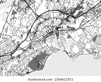 Graustufen-Vektorgrafik von Midford Connecticut in den Vereinigten Staaten von Amerika mit Wasser, Feldern und Parks und Straßen auf weißem Hintergrund.
