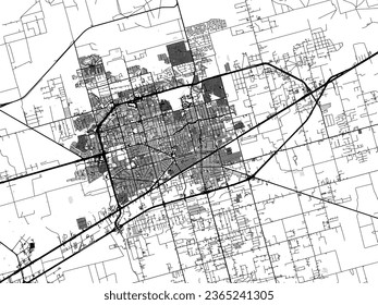 Greyscale vector city map of Midland Texas in the United States of America with with water, fields and parks, and roads on a white background.