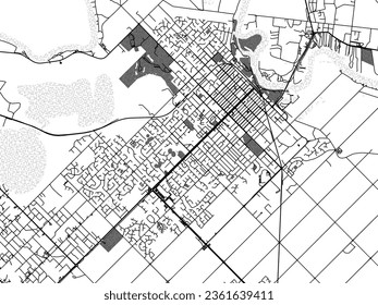 Greyscale vector city map of Mildura in Australia with with water, fields and parks, and roads on a white background.