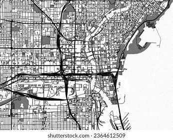 Greyscale vector city map of Milwaukee Center Wisconsin in the United States of America with with water, fields and parks, and roads on a white background.