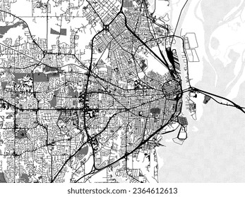 Mapa de la ciudad vector de escala de grises de Mobile Alabama en los Estados Unidos de América con agua, campos y parques, y carreteras en un fondo blanco.