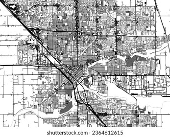 Greyscale vector city map of Modesto California in the United States of America with with water, fields and parks, and roads on a white background.