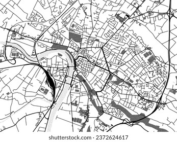 Greyscale vector city map of Montauban in France with with water, fields and parks, and roads on a white background.