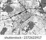 Greyscale vector city map of Mulhouse in France with with water, fields and parks, and roads on a white background.