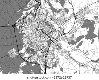 Graustufen-Vektorgrafik von Nancy in Frankreich mit Wasser, Feldern und Parks und Straßen auf weißem Hintergrund.