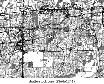 Greyscale vector city map of Naperville Illinois in the United States of America with with water, fields and parks, and roads on a white background.