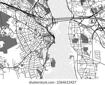 Greyscale vector city map of New London Connecticut in the United States of America with with water, fields and parks, and roads on a white background.