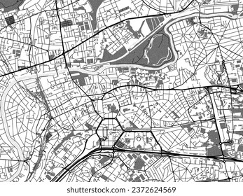 Greyscale vector city map of Noisy-le-Grand in France with with water, fields and parks, and roads on a white background.