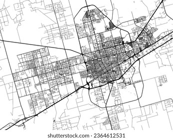 Mapa de ciudades vectoriales de escala de grises de Odessa Texas en los Estados Unidos de América con agua, campos y parques, y carreteras en un fondo blanco.