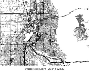 Greyscale vector city map of Ogden Utah in the United States of America with with water, fields and parks, and roads on a white background.