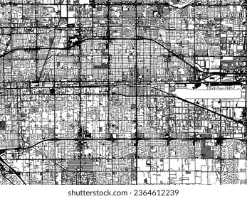 Mapa de la ciudad vectorial de escala de grises de Ontario California en los Estados Unidos de América con agua, campos y parques, y carreteras en un fondo blanco.