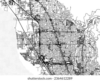 Greyscale vector city map of Orem Utah in the United States of America with with water, fields and parks, and roads on a white background.