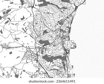 Greyscale vector city map of Paignton in the United Kingdom with with water, fields and parks, and roads on a white background.