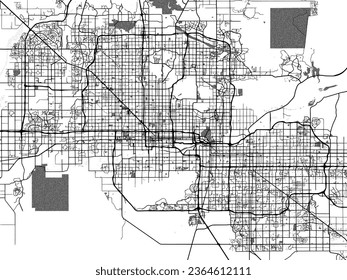 Greyscale vector city map of Phoenix Arizona in the United States of America with with water, fields and parks, and roads on a white background.