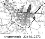 Greyscale vector city map of Pine Bluff Arkansas in the United States of America with with water, fields and parks, and roads on a white background.