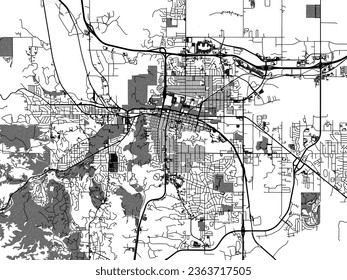 Greyscale vector city map of Rapid City South Dakota in the United States of America with with water, fields and parks, and roads on a white background.