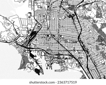 Graustufen-Vektorgrafik von Richmond California in den Vereinigten Staaten von Amerika mit Wasser, Feldern und Parks und Straßen auf weißem Hintergrund.