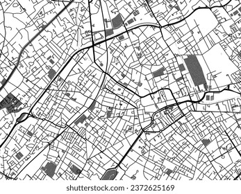 Graustufen-Vektorgrafik von Roubaix in Frankreich mit Wasser, Feldern und Parks und Straßen auf weißem Hintergrund.
