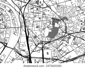 Mapa vectorial de la ciudad de Saint-Denis en Francia con agua, campos y parques, y carreteras en un fondo blanco.