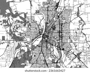 Graustufen-Vektorgrafik von Salem Oregon in den Vereinigten Staaten von Amerika mit Wasser, Feldern und Parks und Straßen auf weißem Hintergrund.