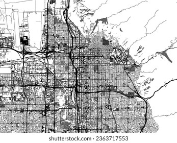 Graustufen-Vektorgrafik von Salt Lake City Utah in den Vereinigten Staaten von Amerika mit Wasser, Feldern und Parks und Straßen auf weißem Hintergrund.