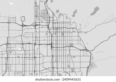 Greyscale vector city map of Salt Lake City Utah in the United States of America with with water, fields and parks, and roads on a grey background.