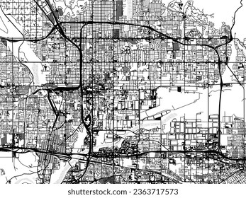 Greyscale vector city map of San Bernardino California in the United States of America with with water, fields and parks, and roads on a white background.