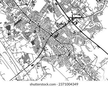 Greyscale vector city map of San Fernando in the Philippines with with water, fields and parks, and roads on a white background.