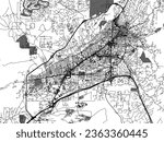 Greyscale vector city map of Santa Fe New Mexico in the United States of America with with water, fields and parks, and roads on a white background.