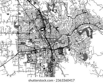 Greyscale vector city map of Santa Rosa California in the United States of America with with water, fields and parks, and roads on a white background.