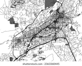 Greyscale vector city map of Santa Fe New Mexico in the United States of America with with water, fields and parks, and roads on a white background.