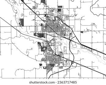 Greyscale vector city map of Scottsbluff Nebraska in the United States of America with with water, fields and parks, and roads on a white background.