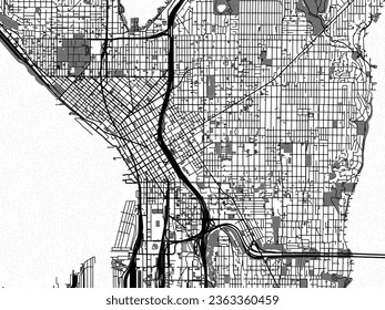 Graustufen-Vektorgrafik von Seattle Center Washington in den Vereinigten Staaten von Amerika mit Wasser, Feldern und Parks und Straßen auf weißem Hintergrund.