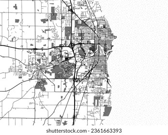 Greyscale vector city map of Sheboygan Iowa in the United States of America with with water, fields and parks, and roads on a white background.