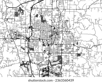Greyscale vector city map of Springdale Arkansas in the United States of America with with water, fields and parks, and roads on a white background.