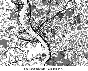 Greyscale vector city map of Springfield Massachusetts in the United States of America with with water, fields and parks, and roads on a white background.