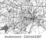 Greyscale vector city map of St. Louis Missouri in the United States of America with with water, fields and parks, and roads on a white background.