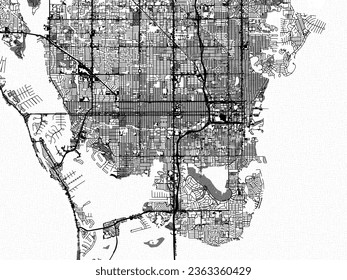 Greyscale vector city map of St. Petersburg Florida in the United States of America with with water, fields and parks, and roads on a white background.