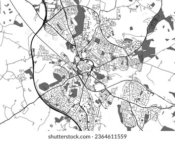 Mapa de la ciudad vectorial de Escala Griega de Stafford en el Reino Unido con agua, campos y parques, y caminos en un fondo blanco.