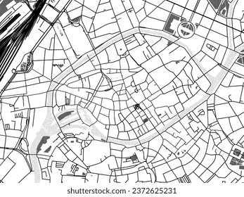 Greyscale vector city map of Strasbourg Centre in France with with water, fields and parks, and roads on a white background.