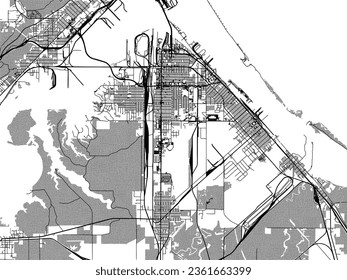 Greyscale vector city map of Superior Wisconsin in the United States of America with with water, fields and parks, and roads on a white background.