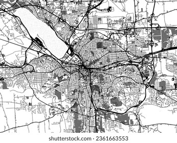 Greyscale vector city map of Syracuse New York in the United States of America with with water, fields and parks, and roads on a white background.