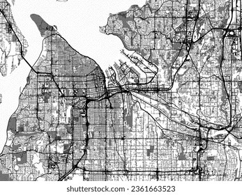 Greyscale vector city map of Tacoma Washington in the United States of America with with water, fields and parks, and roads on a white background. svg