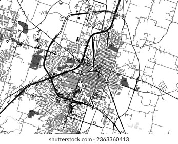 Greyscale vector city map of Temple Texas in the United States of America with with water, fields and parks, and roads on a white background.