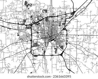 Greyscale vector city map of Texarkana Arkansas in the United States of America with with water, fields and parks, and roads on a white background.