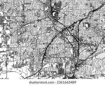 Greyscale vector city map of Tigard Oregon in the United States of America with with water, fields and parks, and roads on a white background.