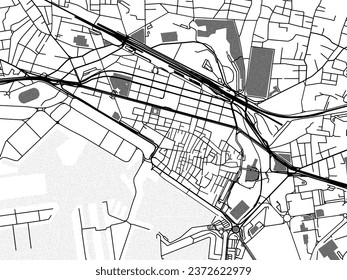 Mapa vectorial de la ciudad de Toulon en Francia con agua, campos y parques, y carreteras en un fondo blanco.
