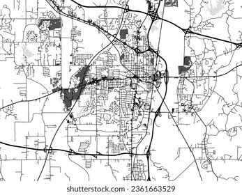 Greyscale vector city map of Tupelo Mississippi in the United States of America with with water, fields and parks, and roads on a white background.