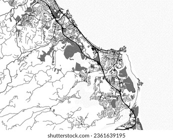 Greyscale vector city map of Tweed Heads in Australia with with water, fields and parks, and roads on a white background.