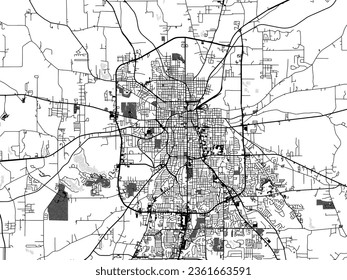 Greyscale vector city map of Tyler Texas in the United States of America with with water, fields and parks, and roads on a white background.